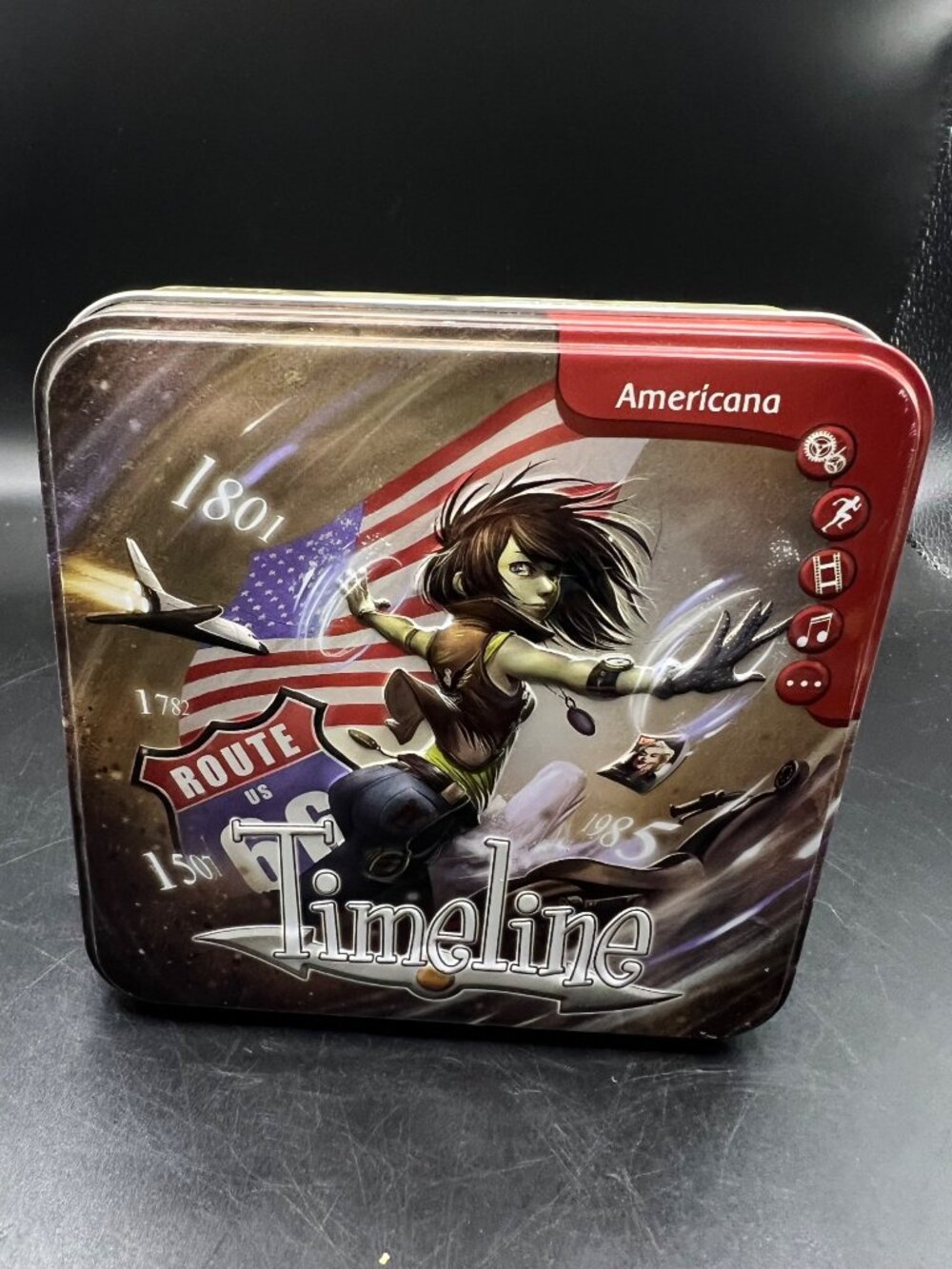 Timeline Americana Trivia Card Game Ages 8+ Asmodee Tin Box Complete Set EUC